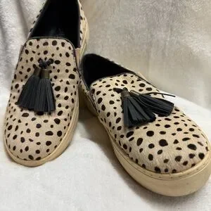 Latigo Fitz Women's Flat Oxfords in cream Tan & Black Cheetah Print 8.5