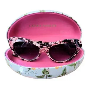 Laura Ashley Black Pink Floral Large‎ Sunglasses