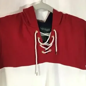 Lauren Jeans Co. RL 100% Cotton Nautical Patriotic Vintage Hoodie Front Lace SM