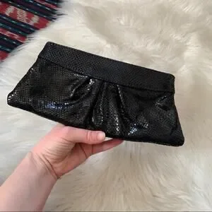 Lauren Merkin Black Leather Evening Clutch