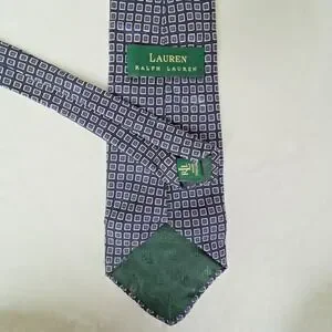 Lauren Ralph Lauren Silk Tie‎ Blue Geometric Pattern 34" Wide 57.5" Long – U.S.A