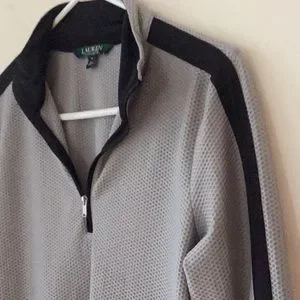 Lauren Ralph Lauren Sport M Like New Waffle 1/4 Zip Gray Black EUC Shirt Popover