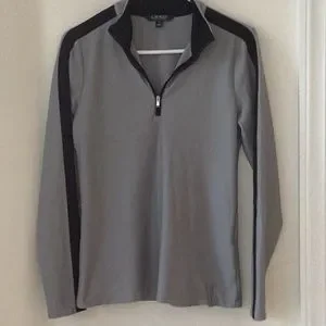 Lauren Ralph Lauren Sport M Like New Waffle 1/4 Zip Gray Black EUC Shirt Popover