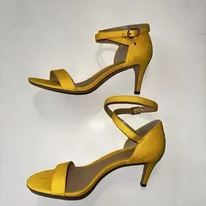 Lauren Ralph Lauren Yellow Glinda 3" Heels Leather Ankle Wrap Womens Sz 9.5B *R*