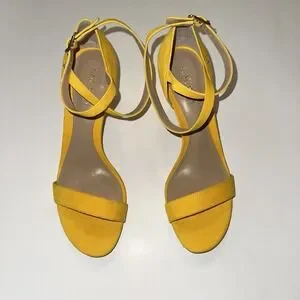 Lauren Ralph Lauren Yellow Glinda 3" Heels Leather Ankle Wrap Womens Sz 9.5B *R*