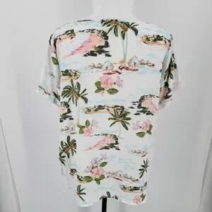 LC Lauren Conrad Blouse Womens Medium Tropical Beach Print Pocket Short Sleeve