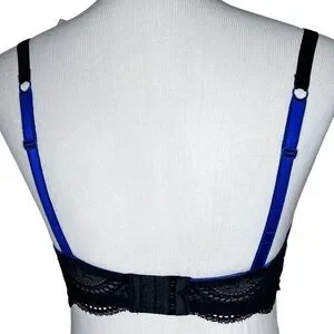 Le Mystere Isabella All Over Lace Bra Cobalt Blue Black Style 2535 Size 32E