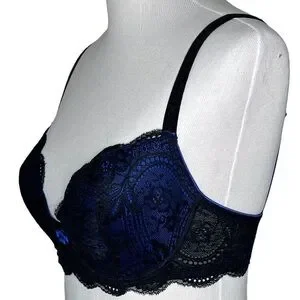 Le Mystere Isabella All Over Lace Bra Cobalt Blue Black Style 2535 Size 32E