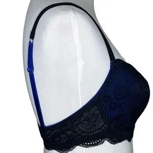 Le Mystere Isabella All Over Lace Bra Cobalt Blue Black Style 2535 Size 32E