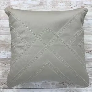 Leather Accent Pillows Stitched Feather Down Set 2 Rustic Modern Boho