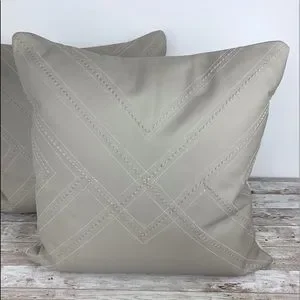 Leather accent pillows stitched feather down set 2 rustic modern boho