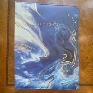 Leather Folder Blue Marble Design Folio with Paper