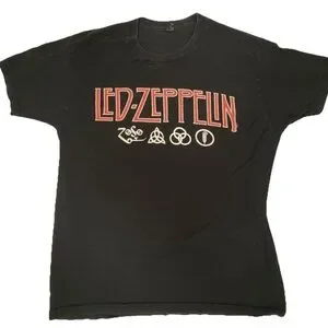 Led Zeppelin 2011 Spell Out Logo Graphic Tee T-shirt Sz Large Black Rock Band
