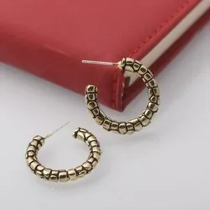 Leighton Kie Mens Cobblestone Pattern Hoop Earrings Gold Black Gift Packaged