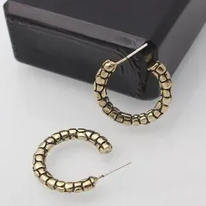 Leighton Kie Mens Cobblestone Pattern Hoop Earrings Gold Black Gift Packaged