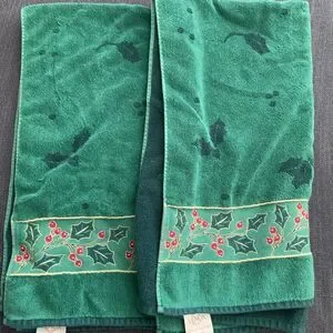Lenox Green Holly Jacquard Bath Hand Guest Washcloth Towel Christmas Set 4