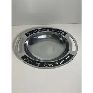 Lenox Silver & Black Spyro (Hollowware)oval Serving Bowl Cutout Design