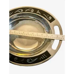 Lenox Silver & Black Spyro (Hollowware)oval Serving Bowl Cutout Design