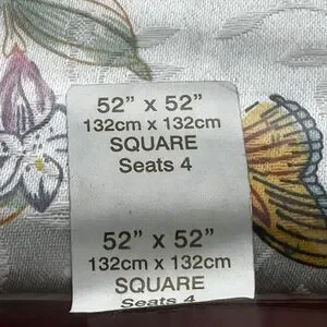 Lenox Tablecloth Square 52” X 52” Butterfly Meadow Floral Fine Table Linens