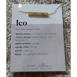 Leo Zodiac Bar Necklace 18K Gold Plated Ever Ellis 16" July 23 - August 22