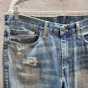 Levi's 514 Men Jeans 35x32 Denim Straight Fit Distressed Pockets Medium Wash