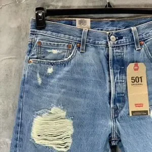 Levi's Men's 501 Original-Fit Button Fly Ripped Denim Jeans SZ 33X30
