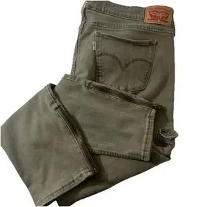 Levis 711 Skinny Jeans Women's Olive Green W33 Cargo Stretch Ankle Zip Pants