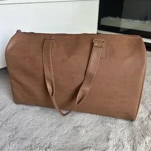 Lightweight Brown Faux Leather Tote Duffle Bag Men Woman’s Unisex Travel Bag