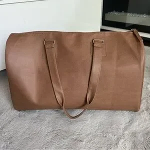 Lightweight Brown Faux Leather Tote Duffle Bag Men Woman’s Unisex Travel Bag