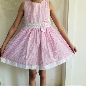 Like New Rare Editions Seersucker Pink Bow Dress 5