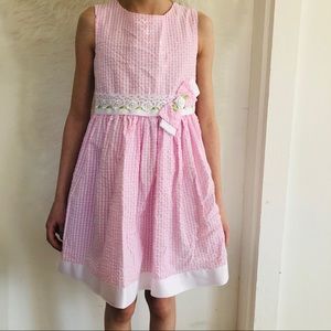 Like New Rare Editions Seersucker Pink Bow Dress 5