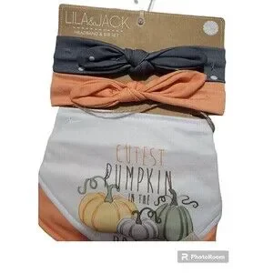 Lila & Jack Pumpkin Wrap Fall Headband & Bib 5-Piece Set