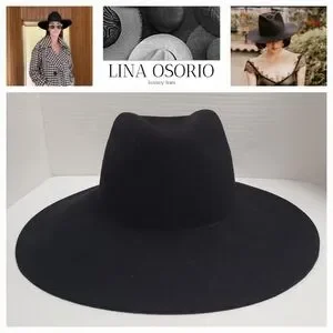LINA OSORIO Handmade Black Wool Felt Fedora Hat
