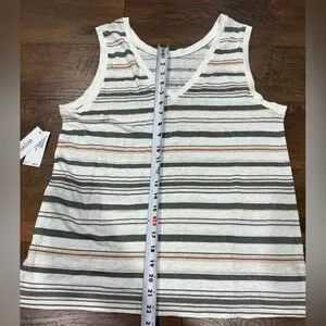Linen Workshop Republic 100% Linen White And Gray Striped Sleeveless Tank Top