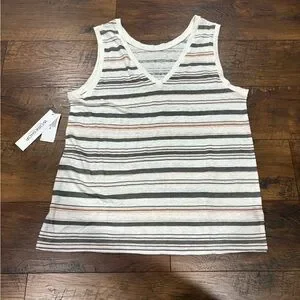 Linen Workshop Republic 100% linen white and Gray striped Sleeveless Tank Top