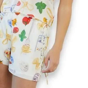 Lisa Says Gah Buon Appetito Ella Bow Tie Shorts W/ Italian Food Graphic New - XS