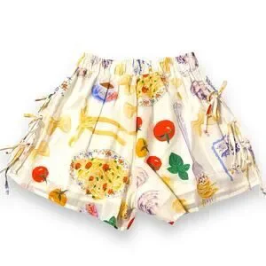 Lisa Says Gah Buon Appetito Ella Bow Tie Shorts W/ Italian Food Graphic New - XS