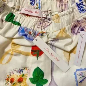 Lisa Says Gah Buon Appetito Ella Bow Tie Shorts W/ Italian Food Graphic New - XS