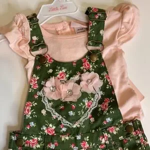 Little Lass Green And Pink Shortall Outfit NWT