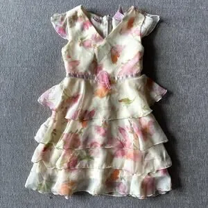 Little Lindsey Floral Ruffle Tiered Dress 2T Summer Spring Girly Yellow Pink