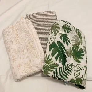 Little Unicorn 100% Cotton Muslin Swaddle Blanket lot of 3 boho nature floral