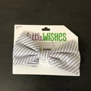 Little Wishes Bow Tie Gray White Striped Seersucker Easter Boy’s Formal Preppy