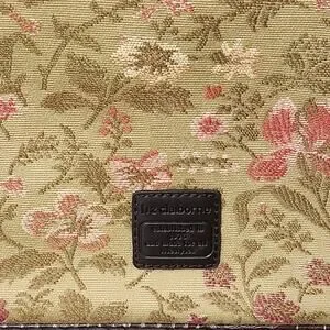 Liz Claiborne Floral Tapestry W/ Faux Alligator Leather And Charm Bag Purse