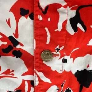 Liz Claiborne NY Floral Print Denim Jacket Pockets Red/Black/White Size 16