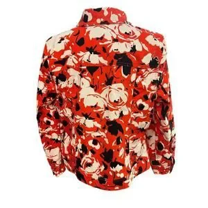 Liz Claiborne NY Floral Print Denim Jacket Pockets Red/Black/White Size 16