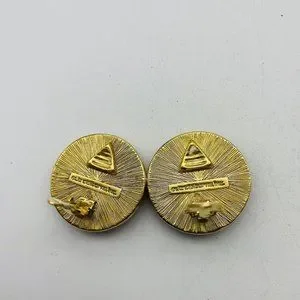 LIZ CLAIBORNE Vintage Crest Earrings Clip On Gold Tone Button Black Classic