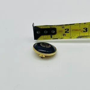 LIZ CLAIBORNE Vintage Crest Earrings Clip On Gold Tone Button Black Classic