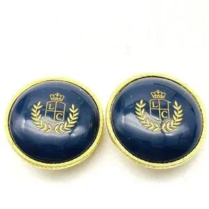 LIZ CLAIBORNE Vintage Crest Earrings Clip On Gold Tone Button Black Classic