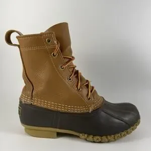 LL Bean Bean Boots 8” Duck Boots Womens Size 6 M (BM) Brown Leather Waterproof