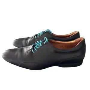 LodinG Mens Black Leather Blue Laces Closed Lacing Oxfords Shoes Size 11